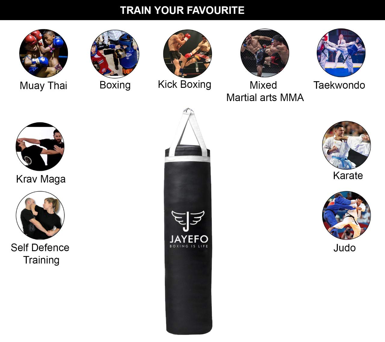 Jayefo Punch Bag Boxing Training – Hanging Punching Bag for Boxing, Karate, Muay Thai, Kickboxing, MMA, Boxing Bag Bracket for Training at Home & Gym, Heavy Bag 70 to 100 lbs | Unfilled 4ft (White)