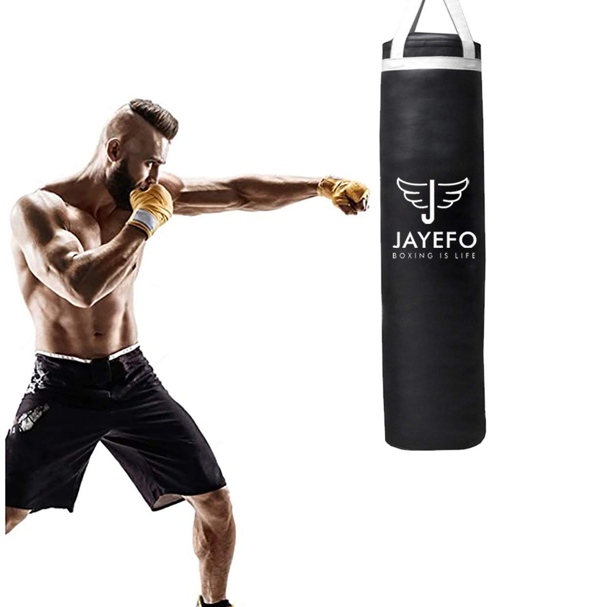 Jayefo Punch Bag Boxing Training – Hanging Punching Bag for Boxing, Karate, Muay Thai, Kickboxing, MMA, Boxing Bag Bracket for Training at Home & Gym, Heavy Bag 70 to 100 lbs | Unfilled 4ft (White)