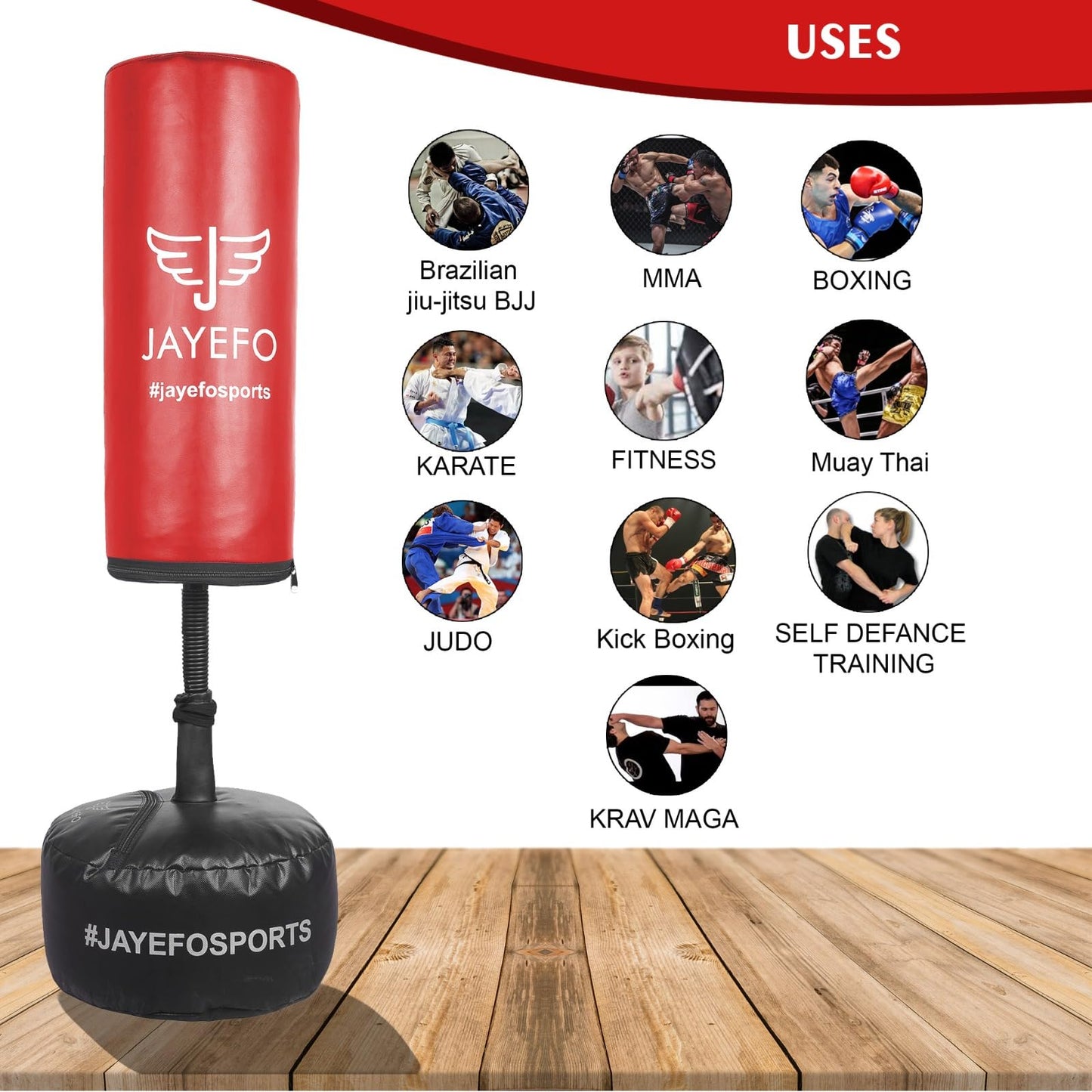 Jayefo Kids Free Standing Punching Bag (Red)