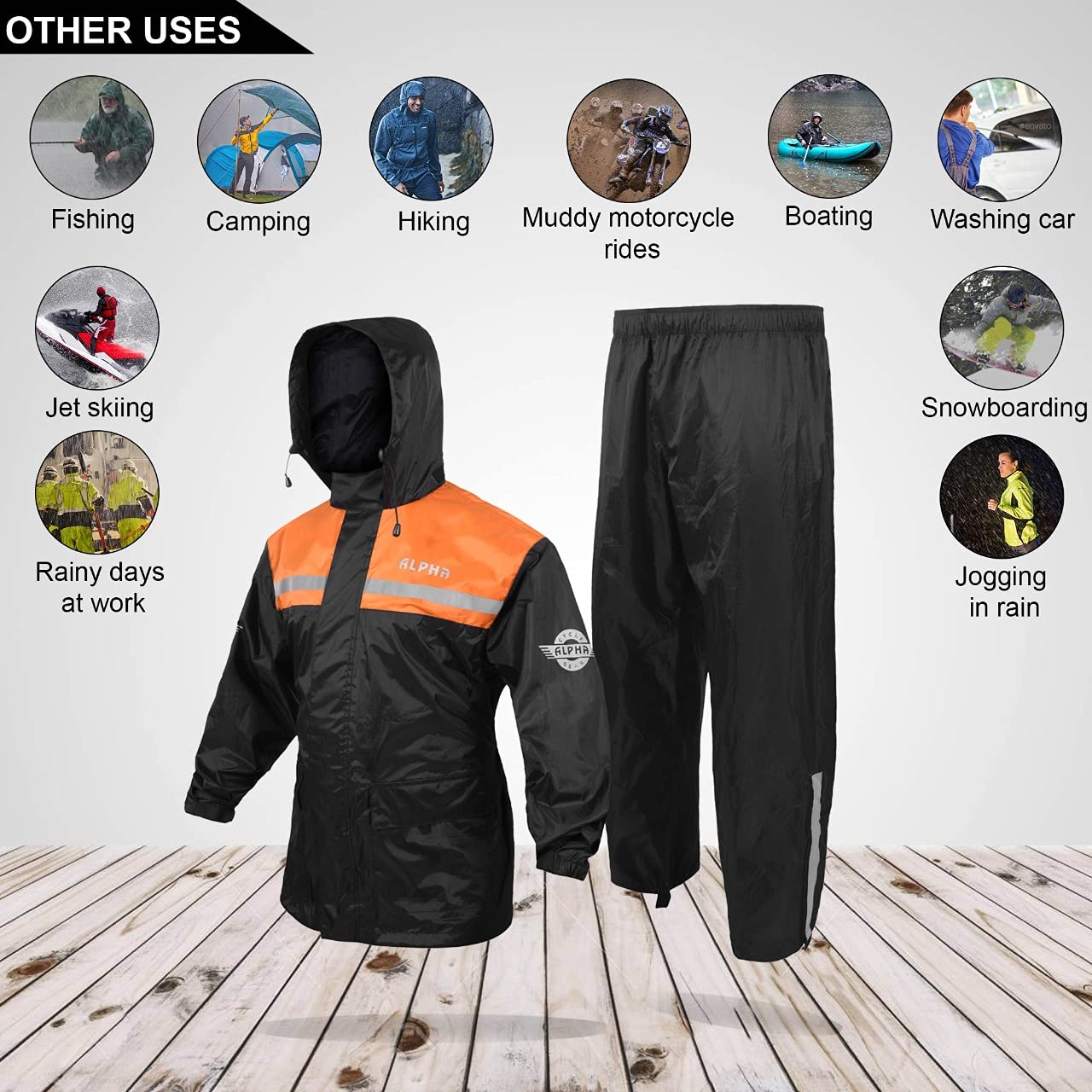 ALPHA CYCLE GEAR Rain Suit - Lightweight Waterproof Rain Gear for Men & Women, Adjustable Protective Rain Jacket and Trouser Suitable for All Sports & Outdoor Activities, Wind Resistant