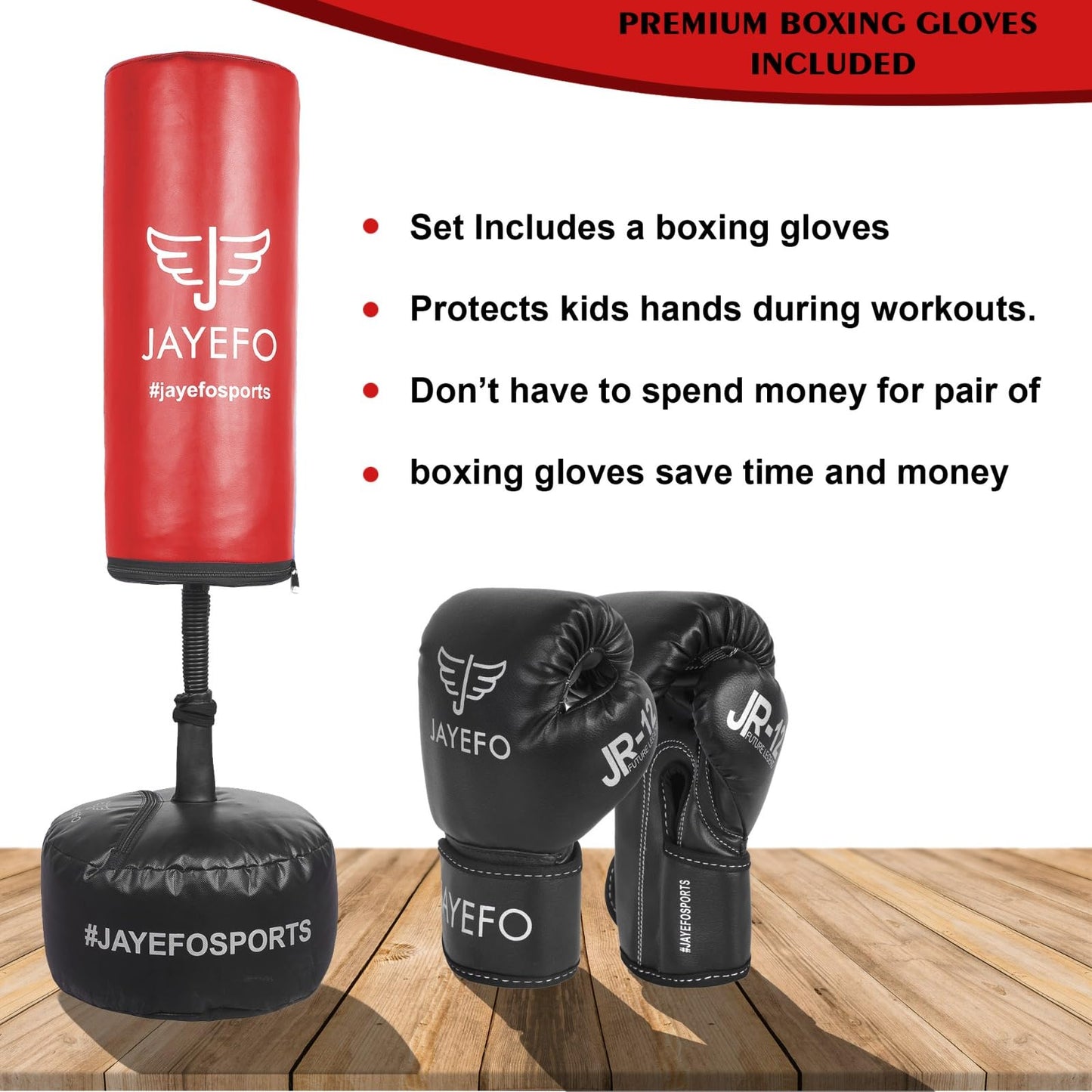 Jayefo Kids Free Standing Punching Bag (Red)