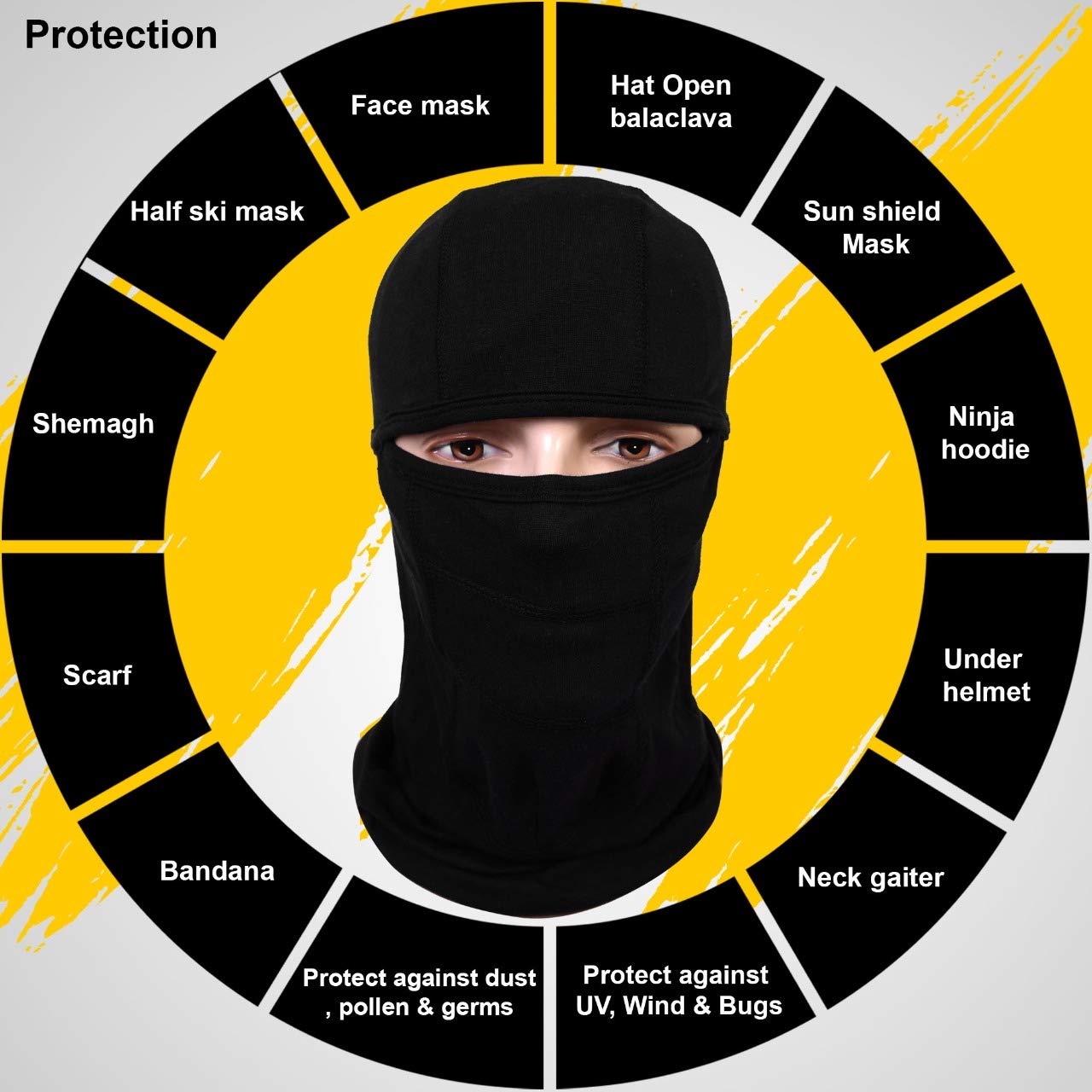 ALPHA CYCLE GEAR Balaclava face mask Men & Women uv Protection for Motorcycle Sports ski Outdoors Running dust mask Black Full