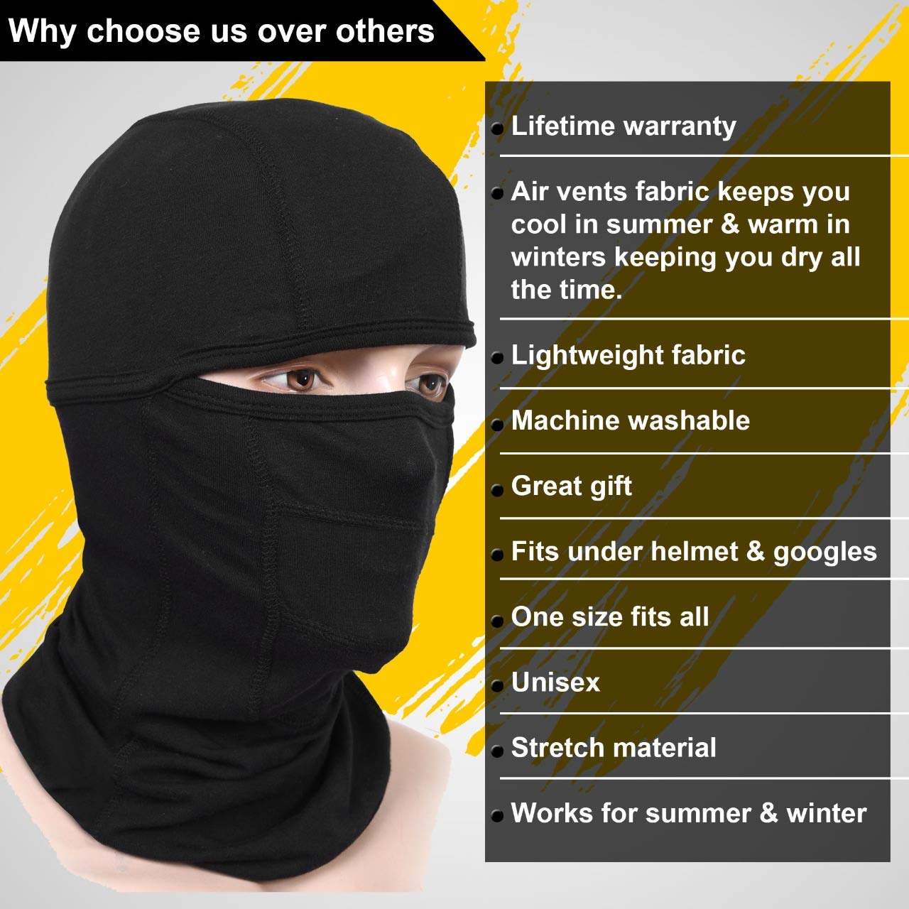 ALPHA CYCLE GEAR Balaclava face mask Men & Women uv Protection for Motorcycle Sports ski Outdoors Running dust mask Black Full